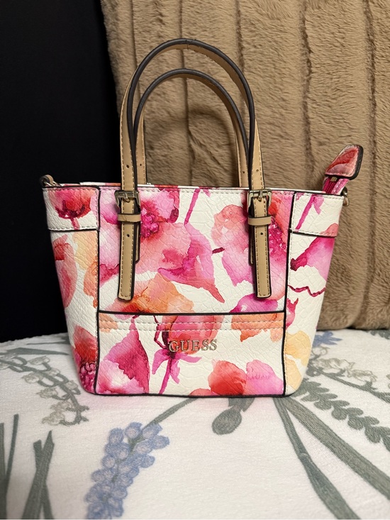 Guess Handbags - GUESS Floral Watercolor Mini Tote in Pink and Cream
